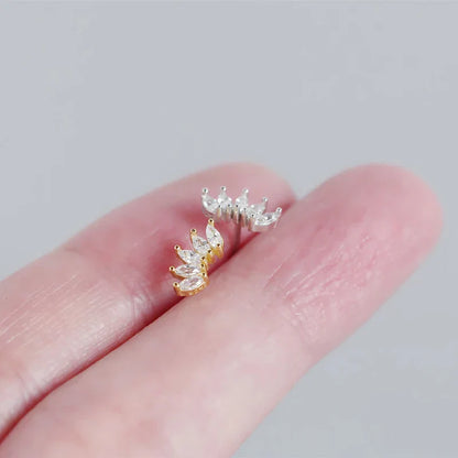 Luxury Genuine 925 Sterling Silver White Zircon Horse Eye Stud Earrings for Women Chic Office Youth Jewelry Accessories