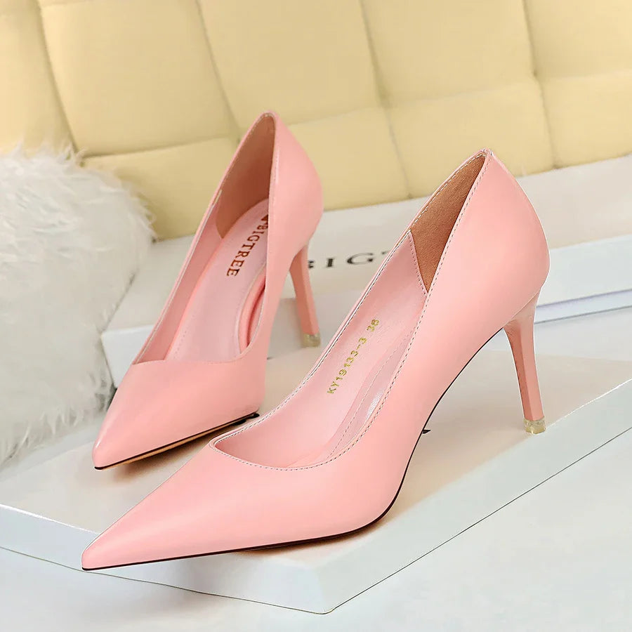 2023 Women 7.5cm 10.5cm High Heels Pumps Lady Wedding Bridal Scarpins Stripper Low Heels Plus Size Fetish Party Blue Pink Shoes