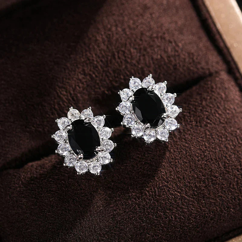 Fashion Sunflower Shape Stud Earrings Women Brilliant Oval Cubic Zirconia Luxury Female Party Jewelry Earring Top Quality