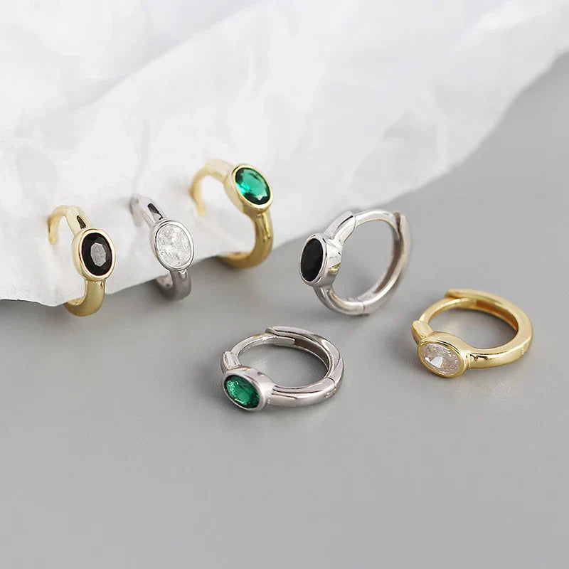 925 Sterling Silver Simple Oval Cut Zircon Hoop Earrings for Women Geometric European Piercing Huggie Jewelry Female Gift