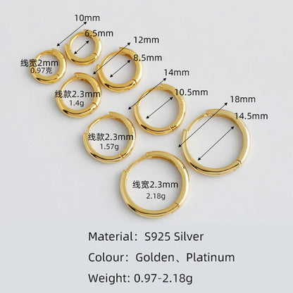 Real 925 Sterling Silver Minimalist Bohemian Round Ear Buckle for Women Punk Unisex Rock Hoop Earring Jewelry Accessories