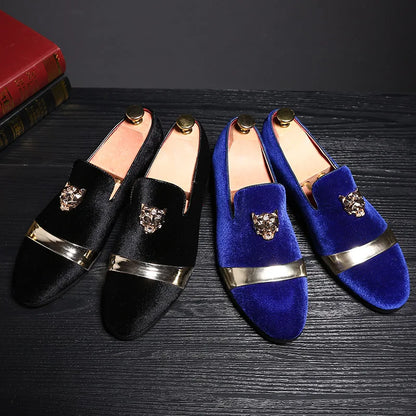 New Men Wedding Loafers Velvet Shoes Fashion Quality Tiger Gold metal Men Dress Shoes Men's Flats wholesale dropshiping ST359