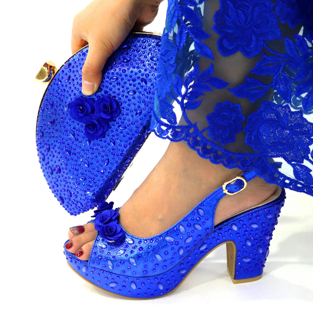Italian Women Shoes and Bag Set Decorated with Rhinestone In Party African Italian Shoes and Bag Set Party Shoes Bag