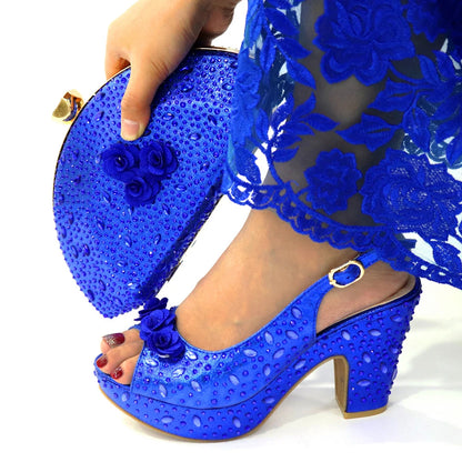 Italian Women Shoes and Bag Set Decorated with Rhinestone In Party African Italian Shoes and Bag Set Party Shoes Bag