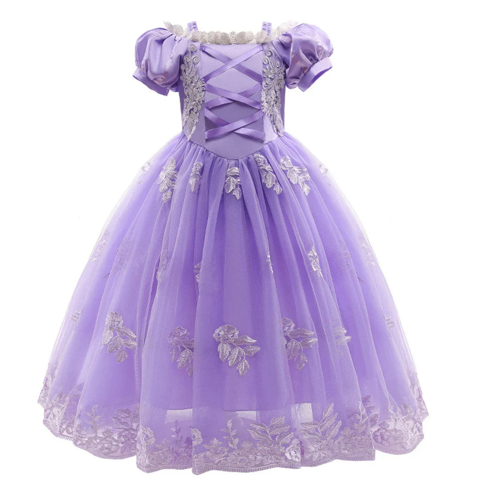 Girl Cosplay Princess Aurora Rapunzel Dress Up Kids Christmas Halloween Tulle Fancy Costume for Children Girls Birthday