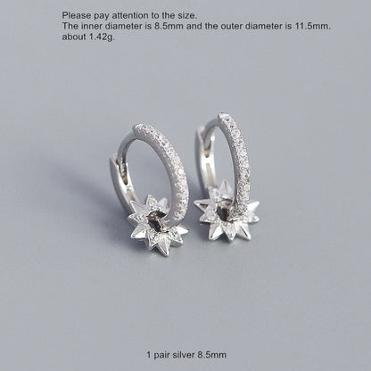 925 Sterling Silver Earring Zircon Sun Flower Ear Ring Geometric Style Water Drop Ear Bone Cute Temperament Woman Girl Ear Jewel
