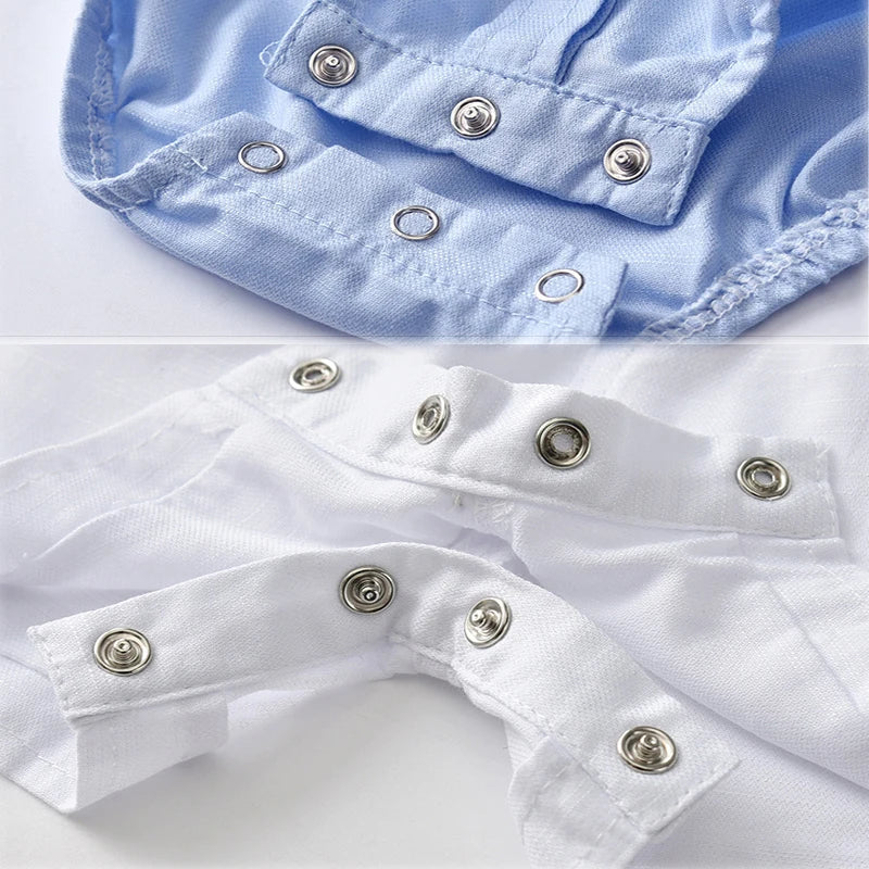 Solid Newborn Baby Boy Outfit Set Bow Formal Gentleman Suit for Toddlers Summer Sky Blue Romper + White Shorts Clothes for Baby
