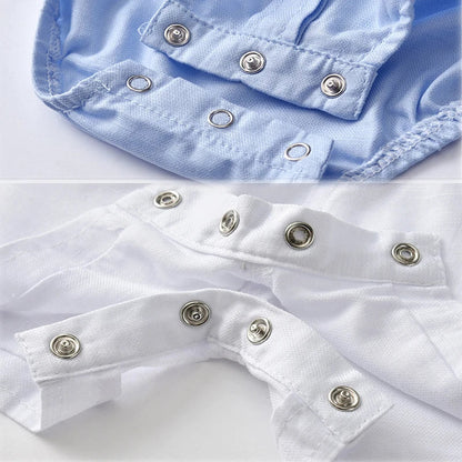 Solid Newborn Baby Boy Outfit Set Bow Formal Gentleman Suit for Toddlers Summer Sky Blue Romper + White Shorts Clothes for Baby