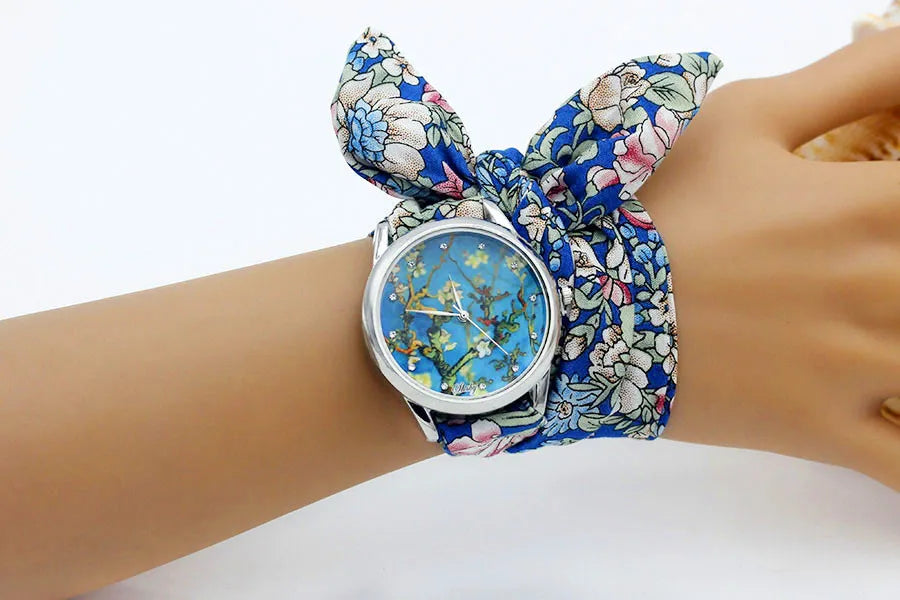 New Ladies Cloth Wristwatch Fashion Women Dress Watch High Quality Silver  Quartz Watch Sweet Girls Watch Fabric Clock