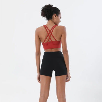 SOISOU Gym Womens Clothing Shorts Sets Yoga Women's Tracksuit Sexy Bra High Waist Short Sportwear Elastic Set Woman 2 Pieces
