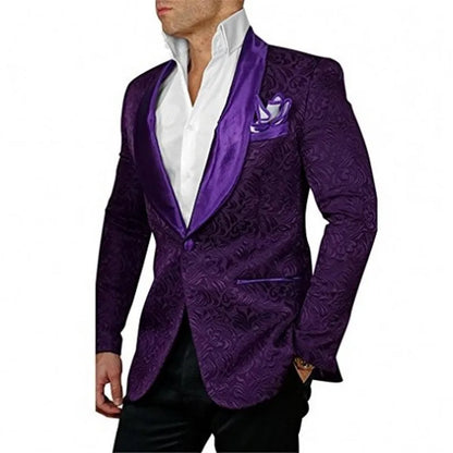 White Pattern Groom Tuxedos Shawl Satin Lapel Men Suits 2 Pieces Wedding Bridegroom ( Jacket + Pants + Tie  ) D201