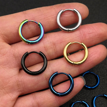 10pcs/lot Stainless Steel Hoop Earrings 2.5mm 2.0mm Thick for Men Women Blue Black Gold Colorful Round Circle Earring Wholesale