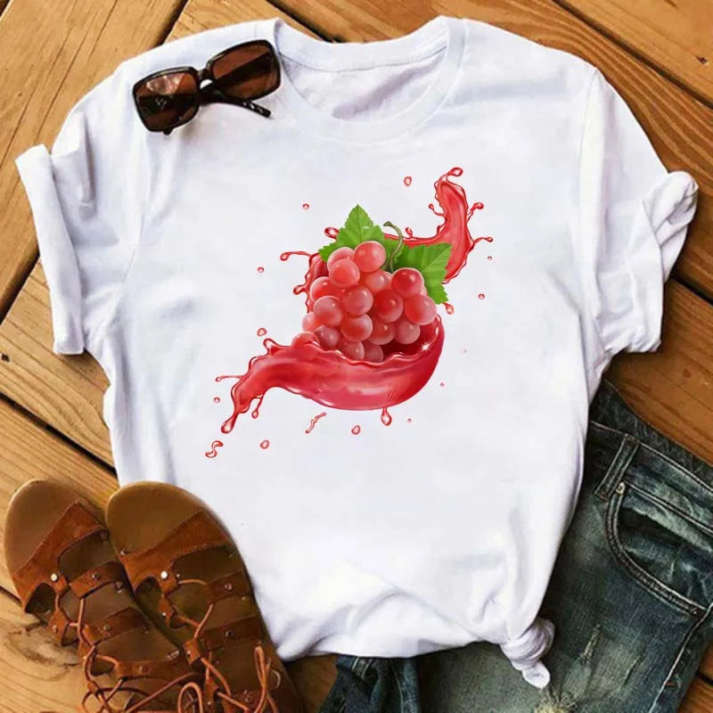 Funny Fruits T Shirt Women Fashion Kawaii Banana Print White T-shirt Harajuku TShirt Short Sleeves Tops Tee Shirt Femme T Shirts