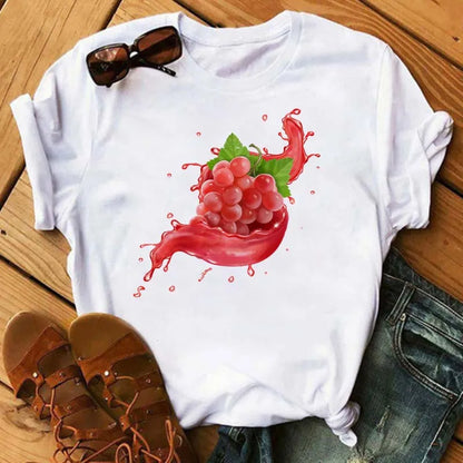 Funny Fruits T Shirt Women Fashion Kawaii Banana Print White T-shirt Harajuku TShirt Short Sleeves Tops Tee Shirt Femme T Shirts