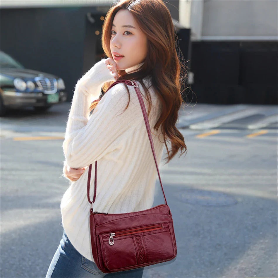 Fashion All-match Solid Color Messenger Bag High Capacity Womens Shoulder Bags 2021 New High Quality Pu Leather Women Handbag