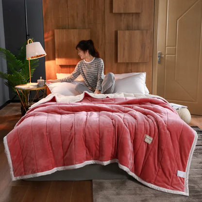 Super Soft Warm Throw Blanket Three-Layer Thick Velvet Solid Color Bedspread Coral Fleece Home Throws Adult Bed Cover Winter