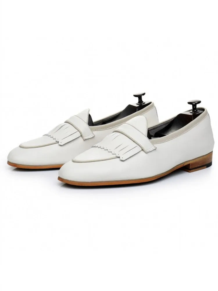 Spring Men Office Work Formal Shoes Slip On Loafers White Moccasin Gommino Wedding Vintage Tassels Genuine Leather Dress Shoes