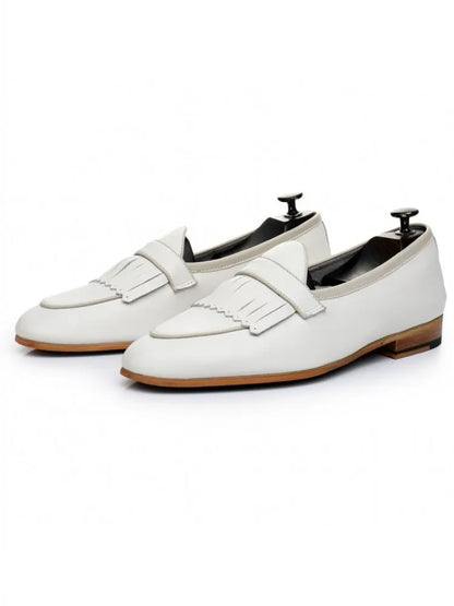 Spring Men Office Work Formal Shoes Slip On Loafers White Moccasin Gommino Wedding Vintage Tassels Genuine Leather Dress Shoes