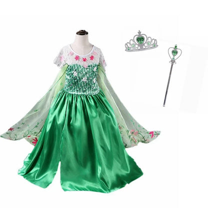 Princess Party Green Dress Girl Elsa Disfraz Costume Birthday Dress Kids 3 4 5 6 7 8 9 10 Years