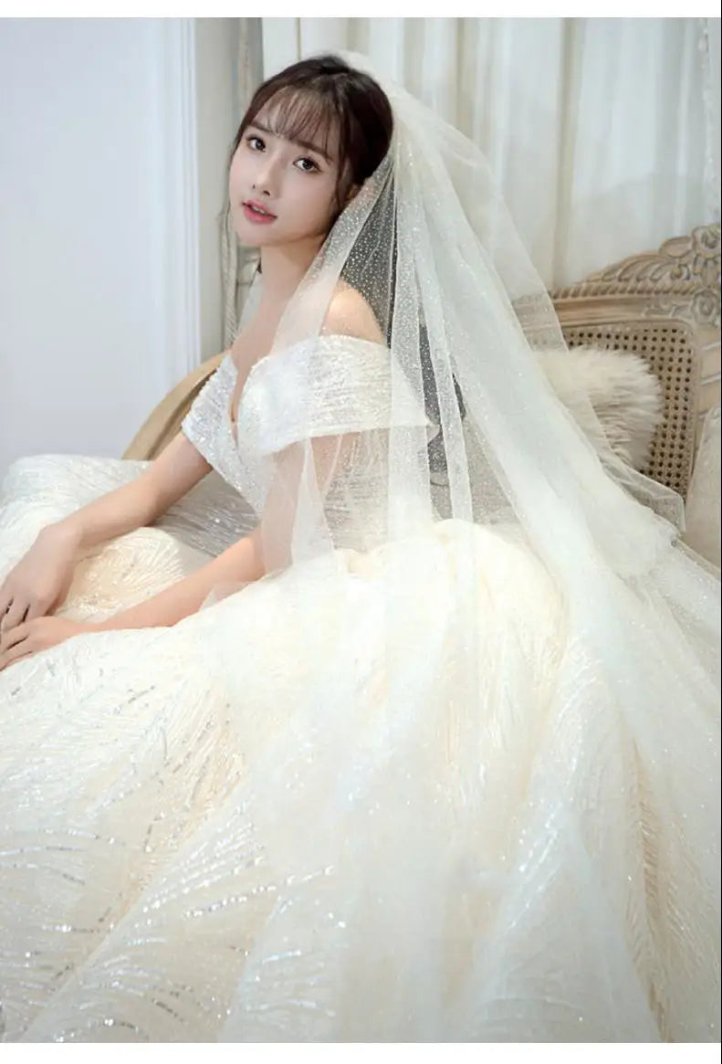 Wedding Dress Shiny Wedding Dress Classic Boat Neck Bridal Party Gown Vestido De Noiva Robe De Mariee Customized