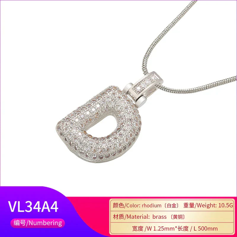 1.25x500mm Fat and lovely crystal brass silver color  letter necklace for women friends birthday gift model: VL34