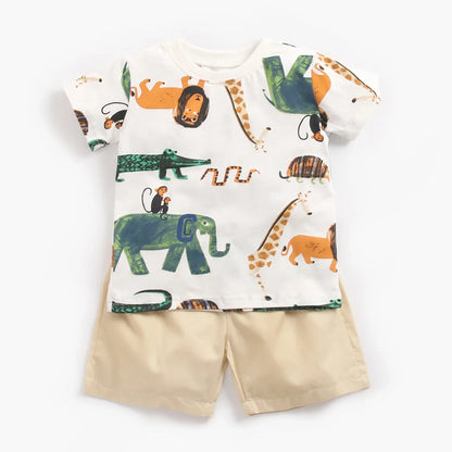 Infants Boys Clothing Sets Cotton Short Sleeve Baby Tops + Shorts 2Pcs Newborn Cartoon Clothes