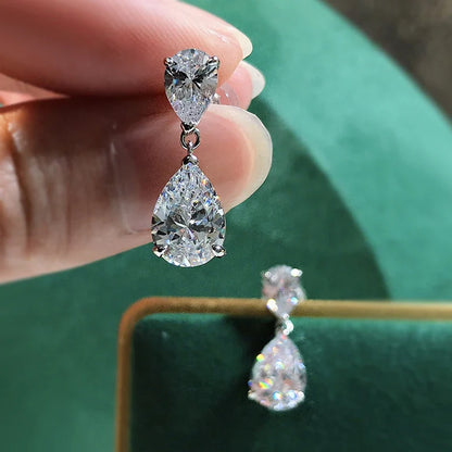 100% 925 Sterling Silver Water Drop High Carbon Diamond Drop Earrings For Women Sparkling Wedding Party Fine Jewelry Gift