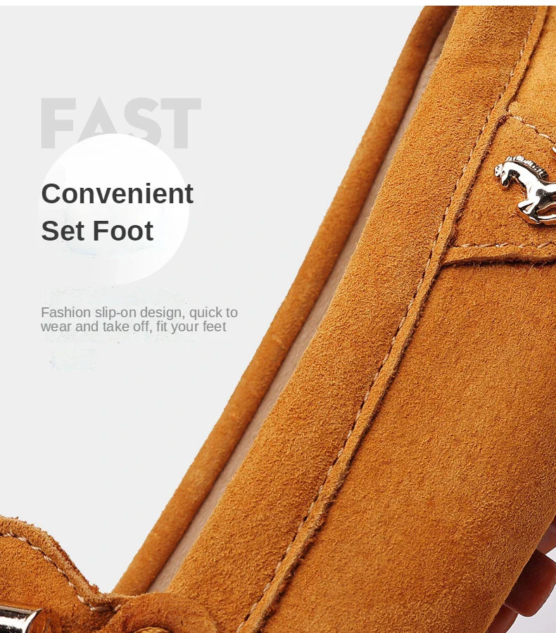 Loafers Men Casual Fashion Suede Men Shoes Lightweight Soft Genuine Leather Moccasins Slip on Driving Shoes for Men Size 48