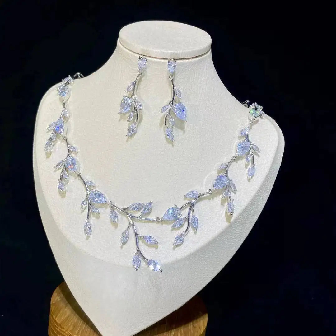 Fashion Four Colors Cubic Zirconia Vine Earrings and Necklace Sets For Women, Dubai Jewelry Sets, Bridal Jewelry Sets, X0179