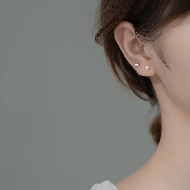 925 Sterling Silver Simple Sweet Shell Spiral Beads Small Stud Earrings for Women Fashion Korean Party Piercing Jewelry