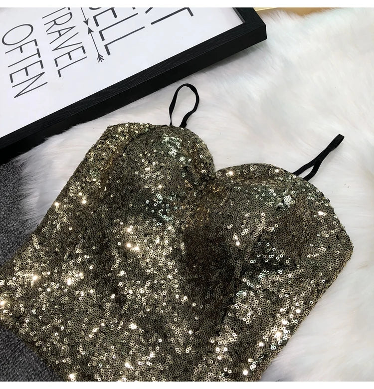 Women's Fashion Sexy Women 2023 Nick Sparkling Sequins Vest Harness At Night Binder Chest
