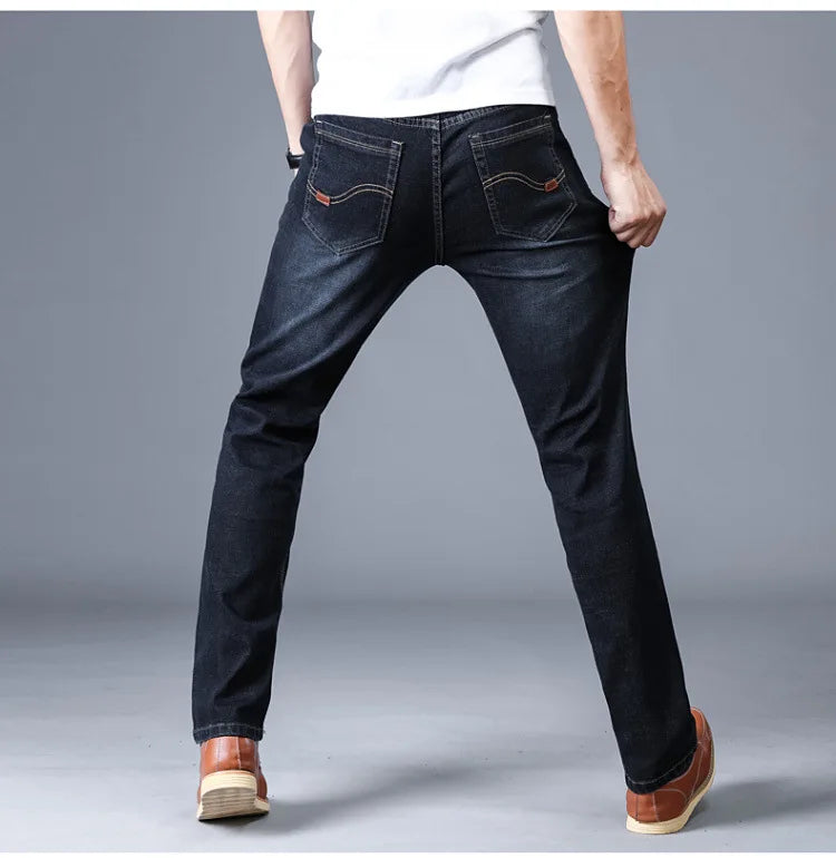 2024 New Men Stretch Jeans Male Classic Elasticity Business Jeans Men Fashion Comfortable Solid Slim Straight Long Denim Pants
