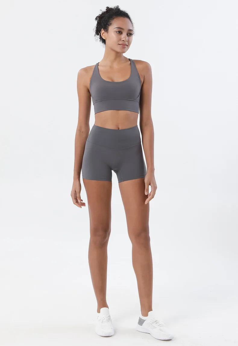 SOISOU Gym Womens Clothing Shorts Sets Yoga Women's Tracksuit Sexy Bra High Waist Short Sportwear Elastic Set Woman 2 Pieces