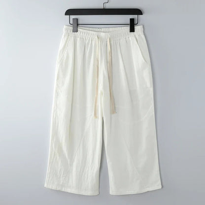 Cotton Linen Short Men Length Knee  8XL 9XL 13XL 170KG Large Size High Waist Shorts Male Long Men's Summer Breeches