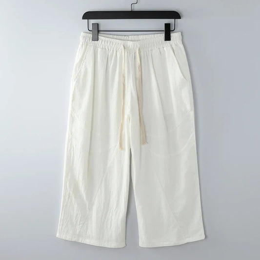 Cotton Linen Short Men Length Knee  8XL 9XL 13XL 170KG Large Size High Waist Shorts Male Long Men's Summer Breeches