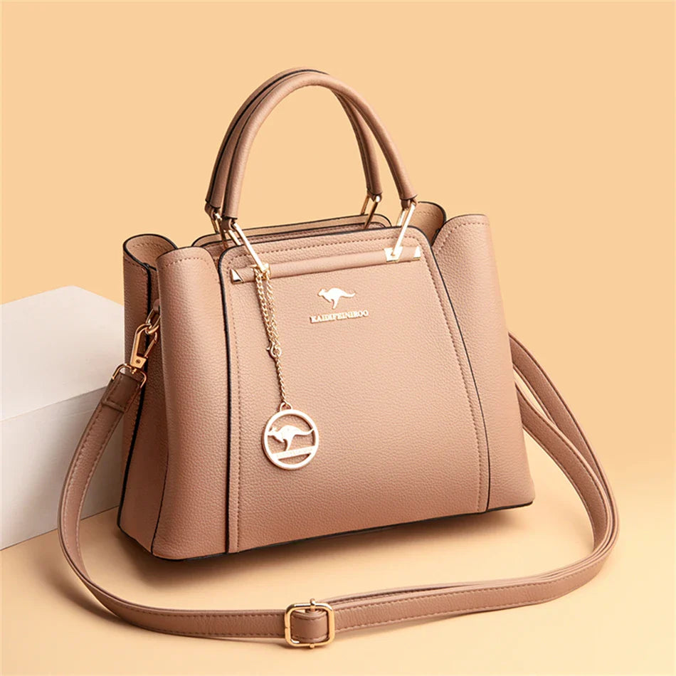 Bolsas de Luxo Femininas Bolsas de Grife 3 Camadas Couro Macio Ombro Transversal Sacola Feminina Grande Capacidade Compras Mensageiro Tote