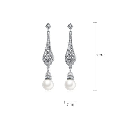 Pave Setting Fashion CZ Crystal Pearl Women Girls Earring AAA Grade Cubic Zircon Earring Bridal Wedding Dangle Earring