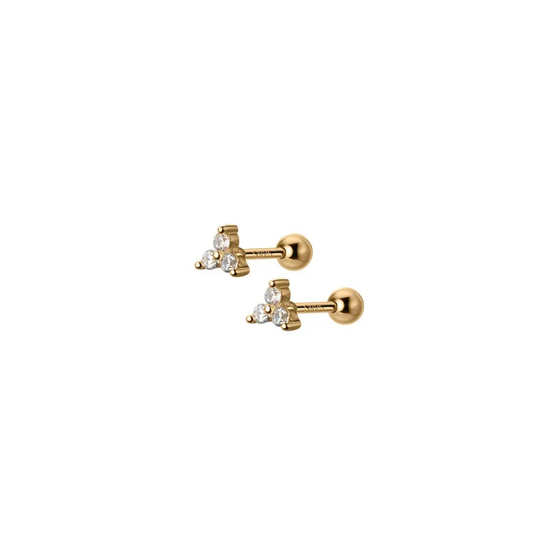 Genuine 925 Sterling Silver Romantic Three Petal Flower Mini Cute Stud Earrings for Women Girl Charming Party Jewelry