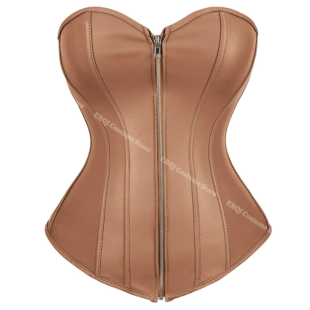 Faux Leather Corset Sexy Clubwear Bustier Hot Lingerie  Zipper Costume Lace up  Waist Cincher Top Plus Size