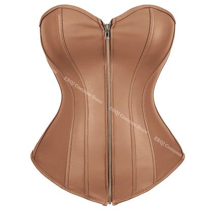 Faux Leather Corset Sexy Clubwear Bustier Hot Lingerie  Zipper Costume Lace up  Waist Cincher Top Plus Size