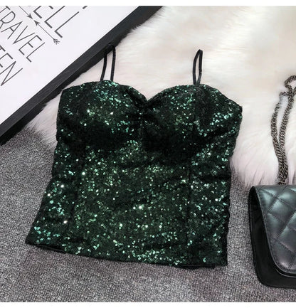 Women's Fashion Sexy Women 2023 Nick Sparkling Sequins Vest Harness At Night Binder Chest