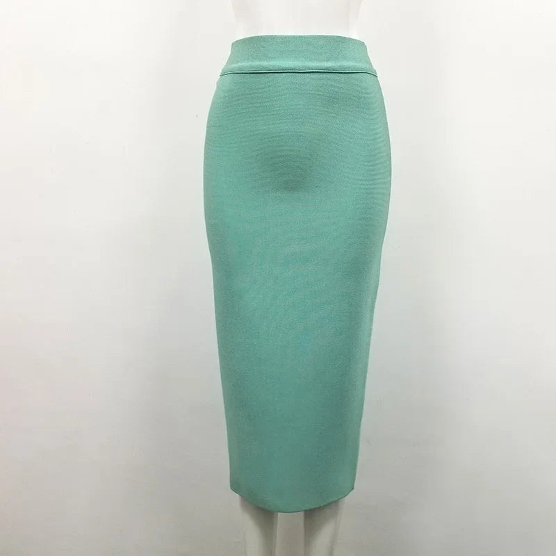 Women Candy Color Sexy Neon Green Brown Orange Yellow Knee Length Bandage Pencil Skirt 2020 Designer Skirt Faldas 78cm