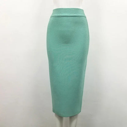 Women Candy Color Sexy Neon Green Brown Orange Yellow Knee Length Bandage Pencil Skirt 2020 Designer Skirt Faldas 78cm