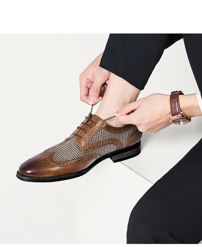 Men's Dress Shoes Leather Ventilation Lace-Up Fashion Bullock Men Shoes Formal Business Casual Spring Summer New