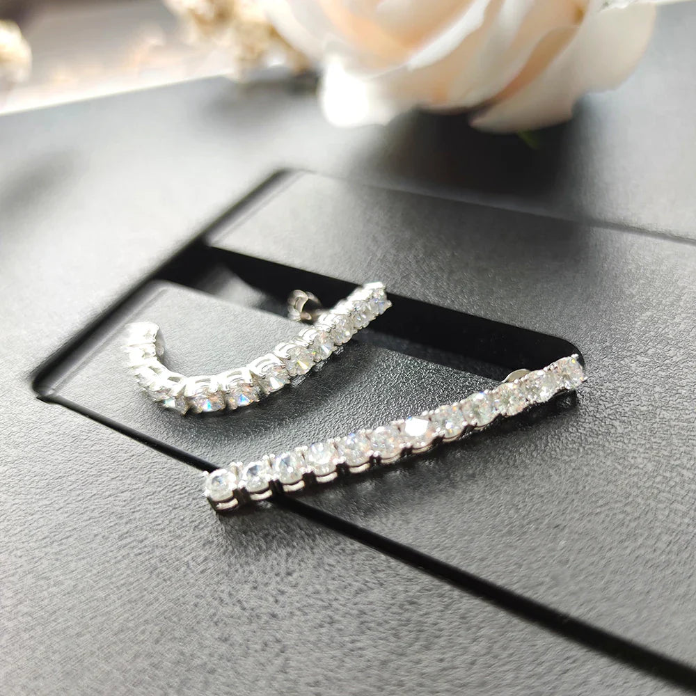 Real Sterling Silver 3mm Round Cubic Zirconia 38mm Height Dangle Design Solid 925 Metal Jewelry Tennis Earrings