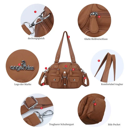 Women Small Handbags Satchel Top-handle Handbag PU Shoulder Bag 8”x11” Dumpling Pack Multi-pockets Shoulder Bag