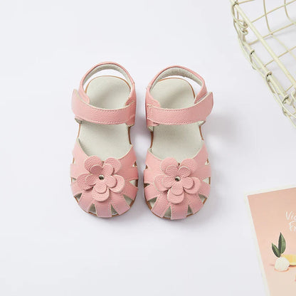 Hot selling little girl flower Sandals kids closed toe princess shoes for summer 3-7years older