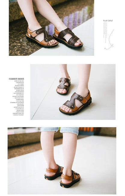 Children Sandals 2023 Summer New Fashion Boys Geniune Leather Sandals Kids Soft Bottom Non-slip Beach Sandals