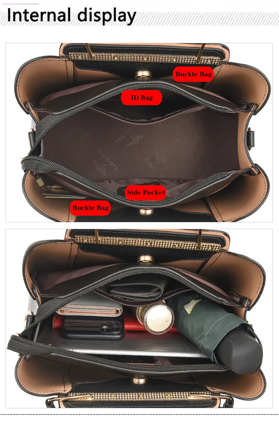 Bolsas de Luxo Femininas Bolsas de Grife 3 Camadas Couro Macio Ombro Transversal Sacola Feminina Grande Capacidade Compras Mensageiro Tote