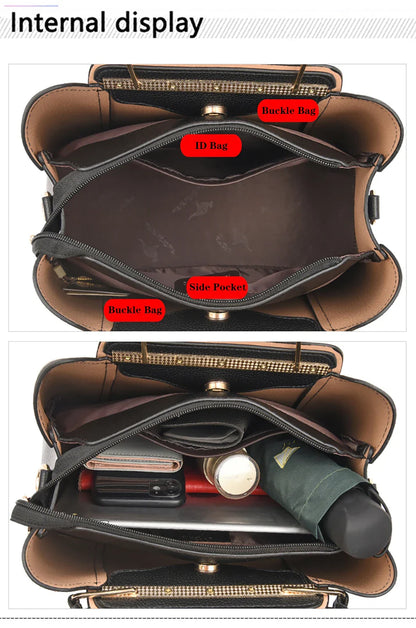 Bolsas de Luxo Femininas Bolsas de Grife 3 Camadas Couro Macio Ombro Transversal Sacola Feminina Grande Capacidade Compras Mensageiro Tote